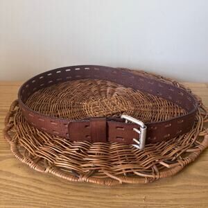 Fossil Brown Leather Silver Tone Belt 42” XL